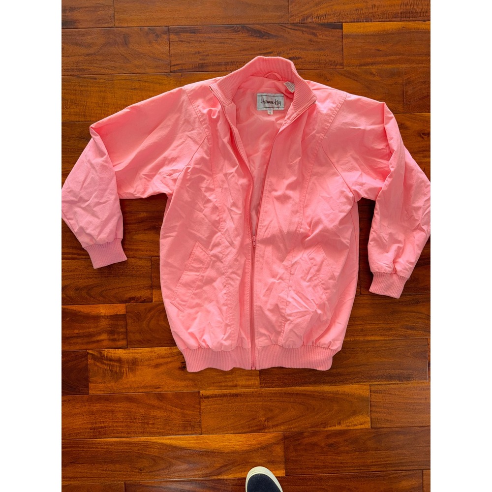 Herman Kay Pink Lightweight Bomber Jacket Full Zip Womens Size S Vintage Retro